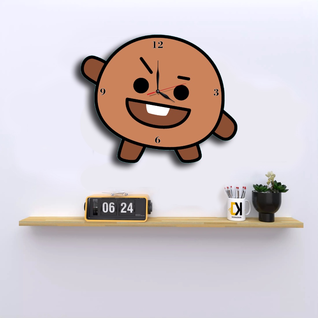 Jam Dinding Pola Unik Design BTS  BT21 Special Edition Free Vintage Box + Baterai rajadekorofficial-Shooky