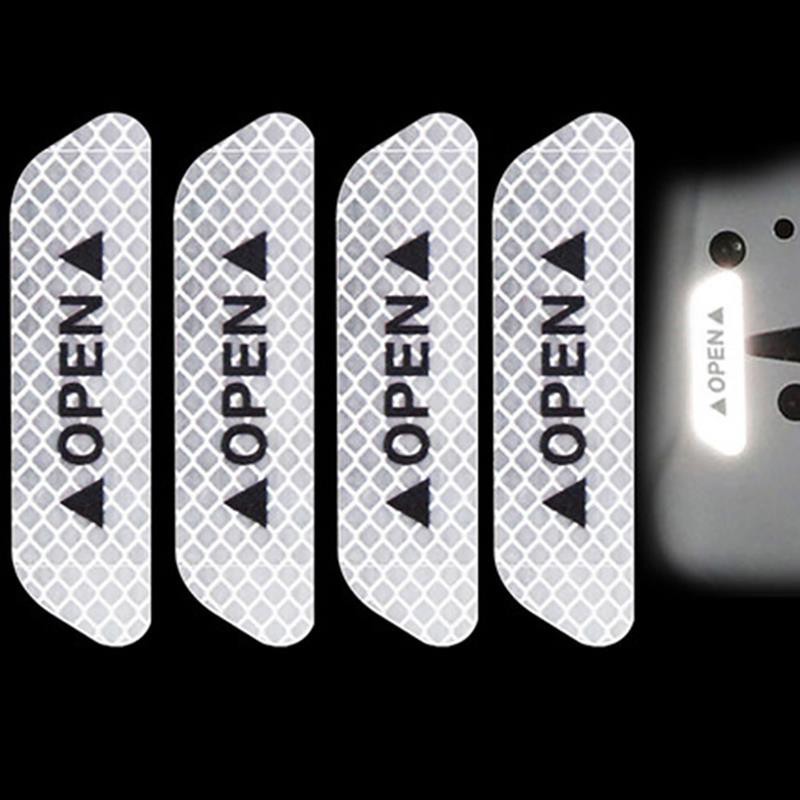 4 pcs / set Mobil Pintu Reflektif Stiker Pita Keselamatan Auto Peringatan Pintu Decal Sticker