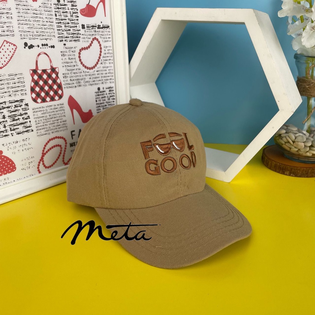 MetaColellections  TOPI BASEBALL ANAK FASHION HAT TOPI MOTIF LUCU BORDIR UNISEX TOPI MOTIF FEEL GOOD-FEEL GOOD - CREAM