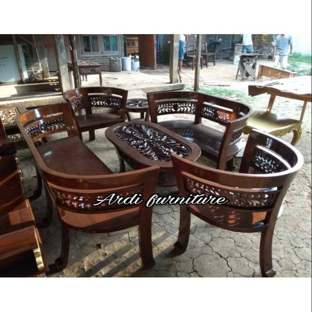 Kursi tamu ukir mangkok 3211+1 meja kayu jati ukir jepara