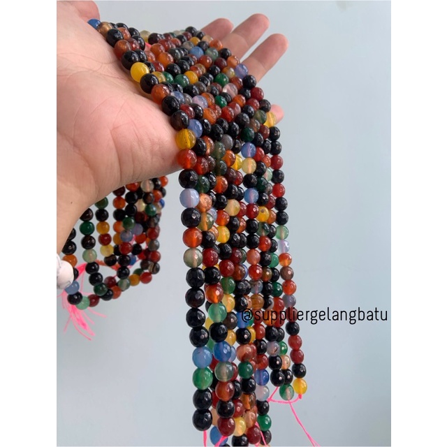 bahan multicolour onyx cutting 8mm natural corak akik alam faceted