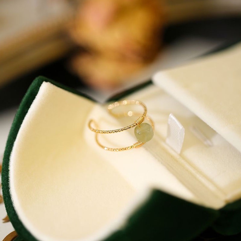 Cincin Ganda Manik-Manik Giok Hetian Alami Gaya Vintage Untuk Wanita