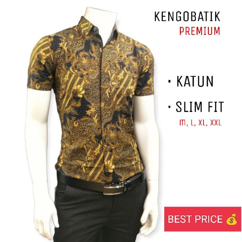 (GANBARU) BATIK PRIA SLIM FIT KATUN PREMIUM | KEMEJA BATIK NAKULA LENGAN PENDEK