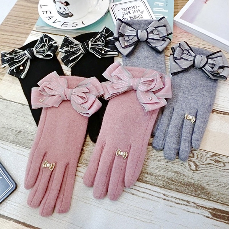 Sarung tangan wanita fashion pita winter gloves woman musim dingin cantik korean style import hangat bromo