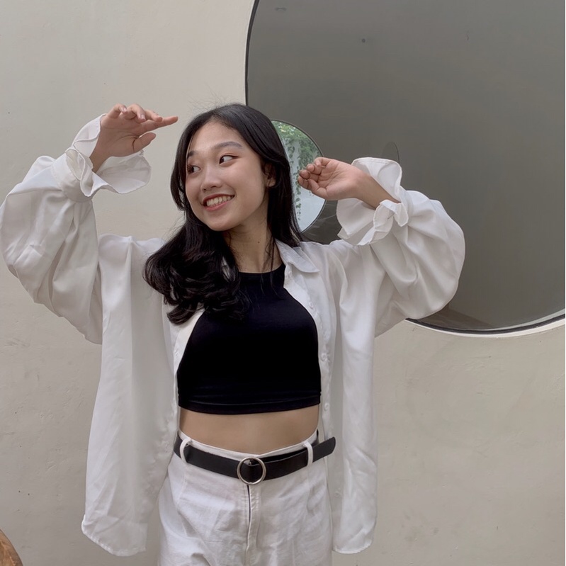 Classy in white overshirt