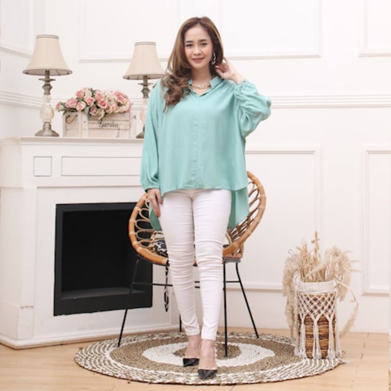 KEMEJA BLOUSE OVERSIZE RAYON CRINKLE - HIJAU WARDAH