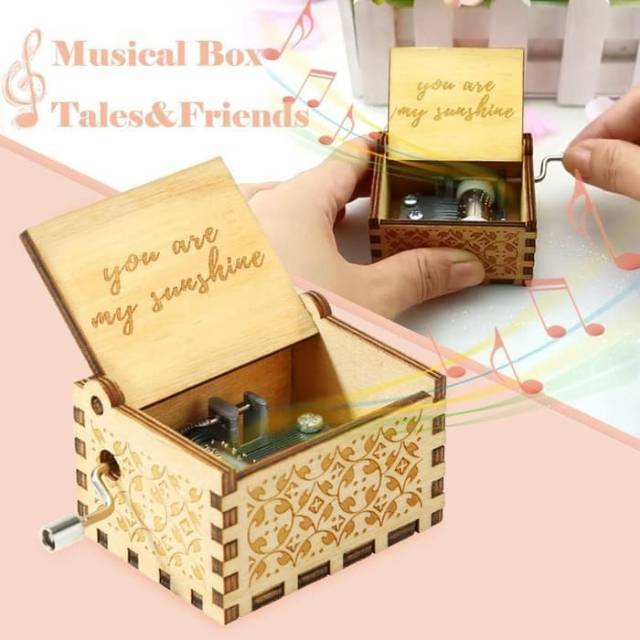 Kotak Musik You Are My Sunshine Music Box Ukiran Kayu Putar Manual