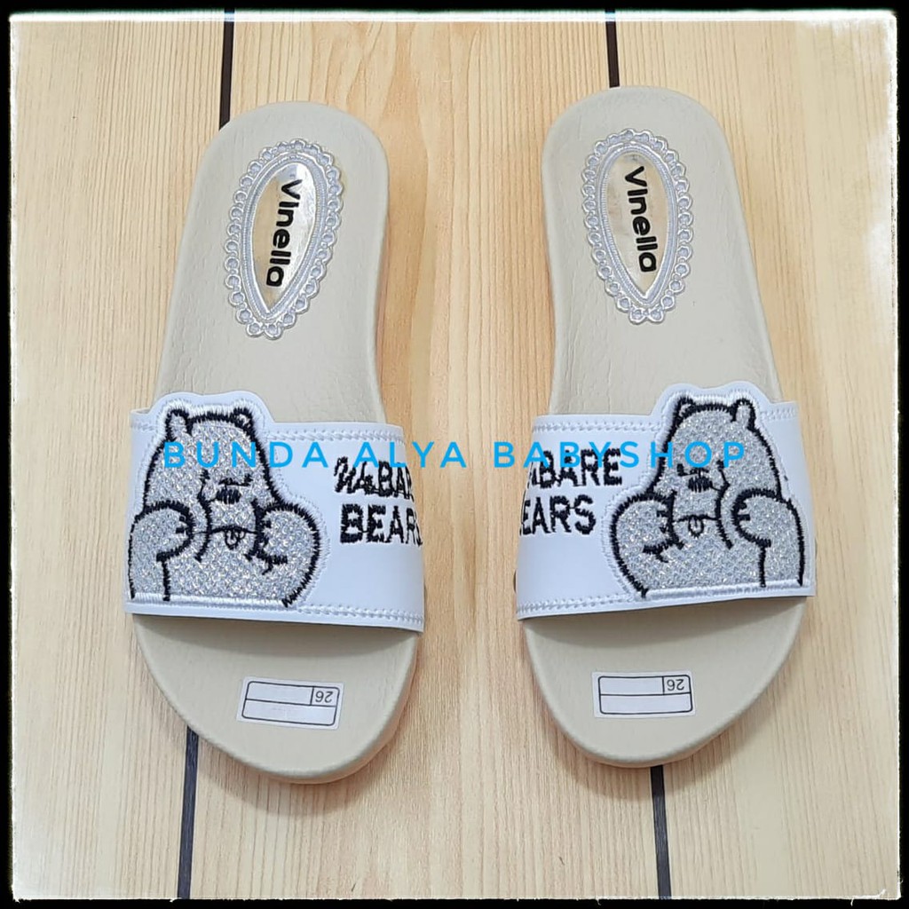 Sendal Anak Perempuan Usia 4 5 6 7 Tahun Slop BEAR PUTIH SIze 31-35 - Sandal Anak Cewek Anti Licin SALEE