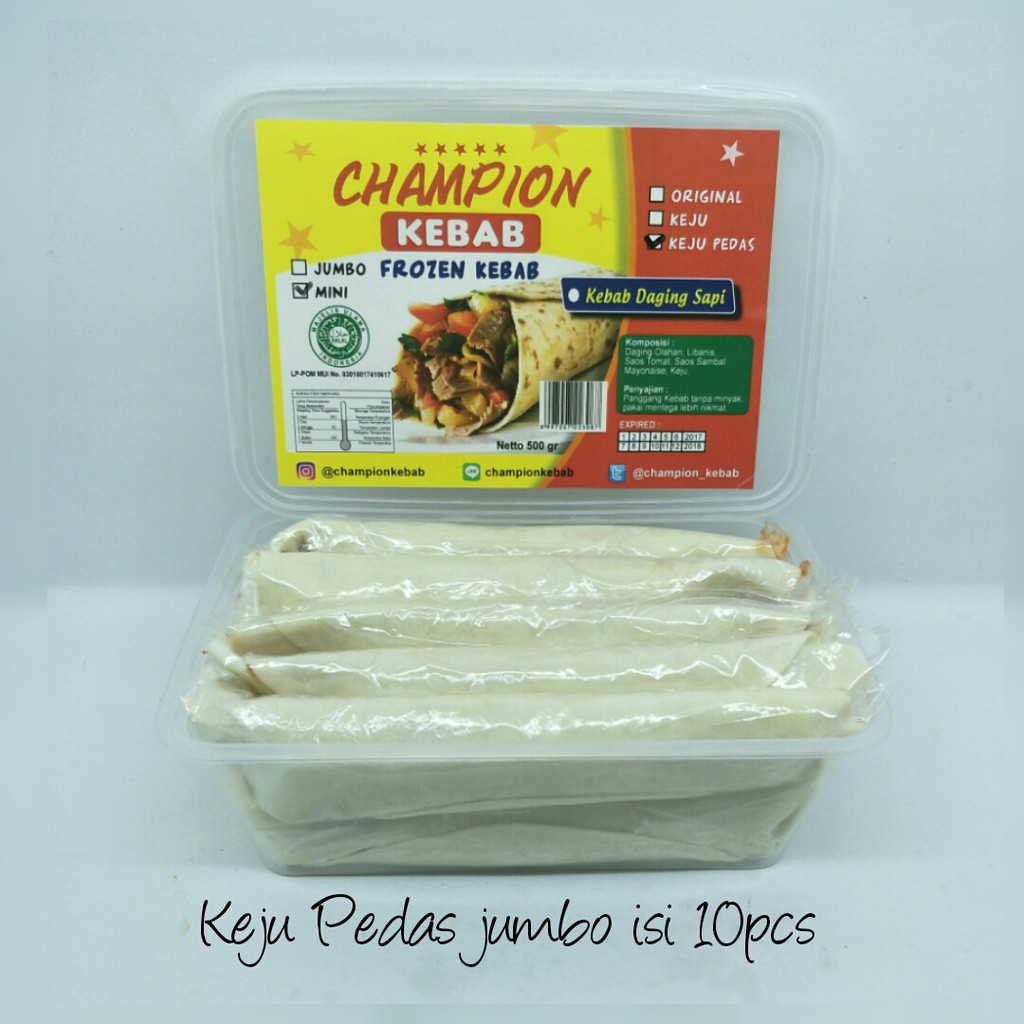 

KEBAB FROZEN KEJU PEDAS JUMBO ISI 10PCS HALAL MUI NO. 03010017410617