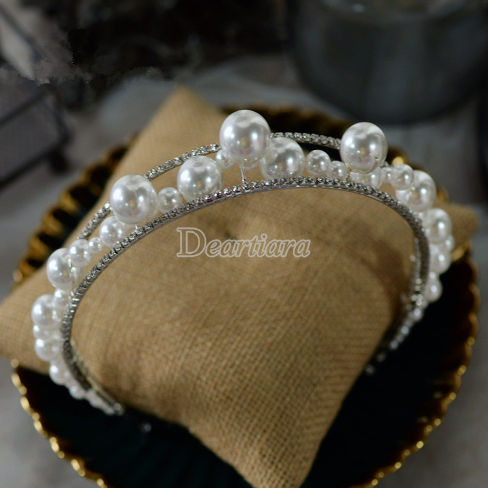 Bandana Bahan Alloy Aksen Mutiara Berlian Imitasi Gaya Korea Untuk Aksesoris Rambut Pengantin Wanita