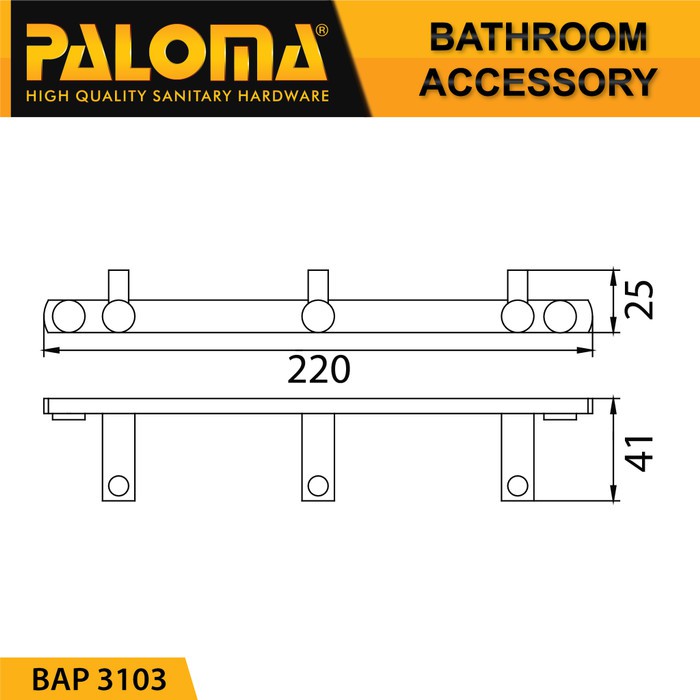 PALOMA BAP 3103 Kapstok Gantungan Baju Handuk Rak Hanger Mandi 3 Kait