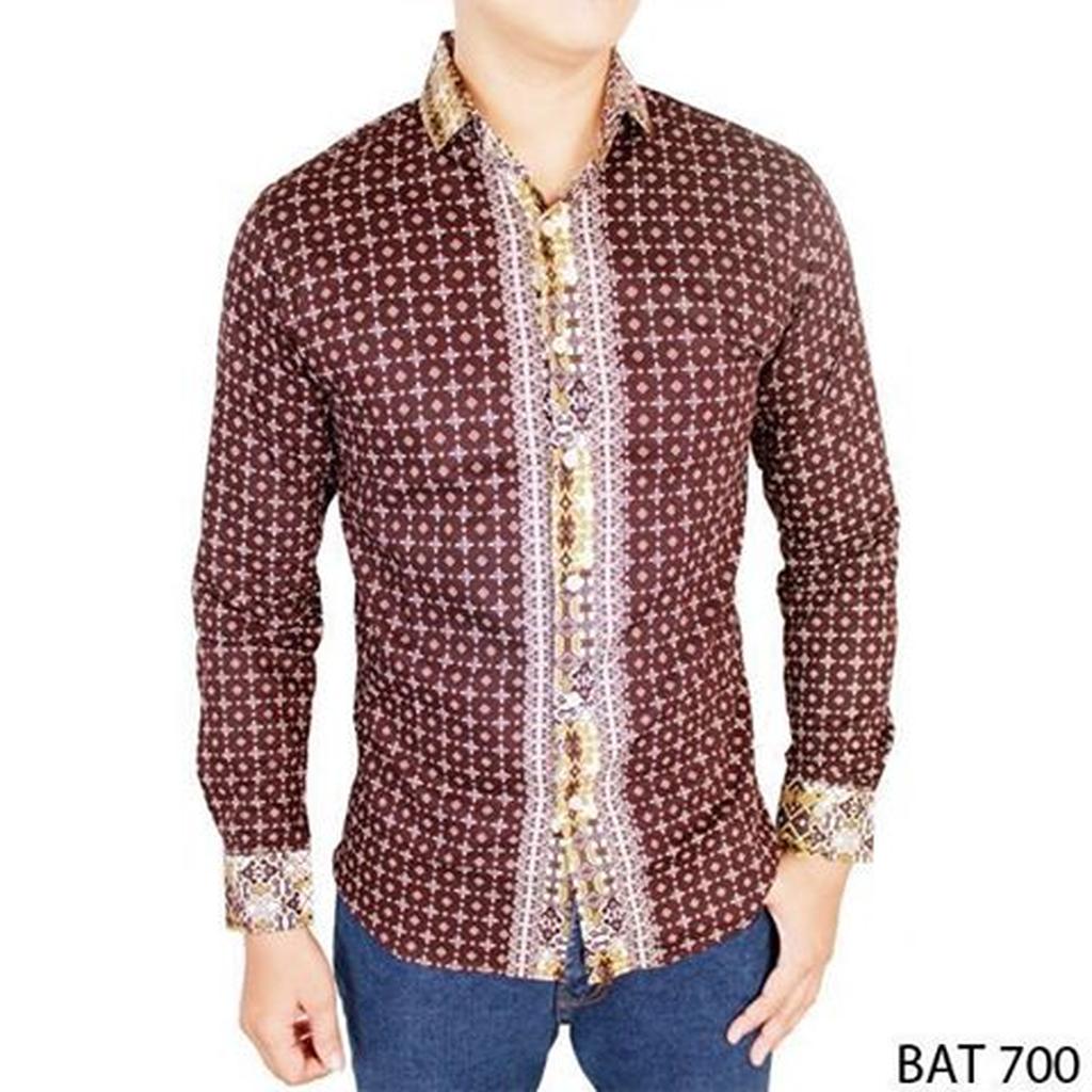 Kemeja Batik Pria Panjang Slim Fit Katun Coklat Tua – BAT 700