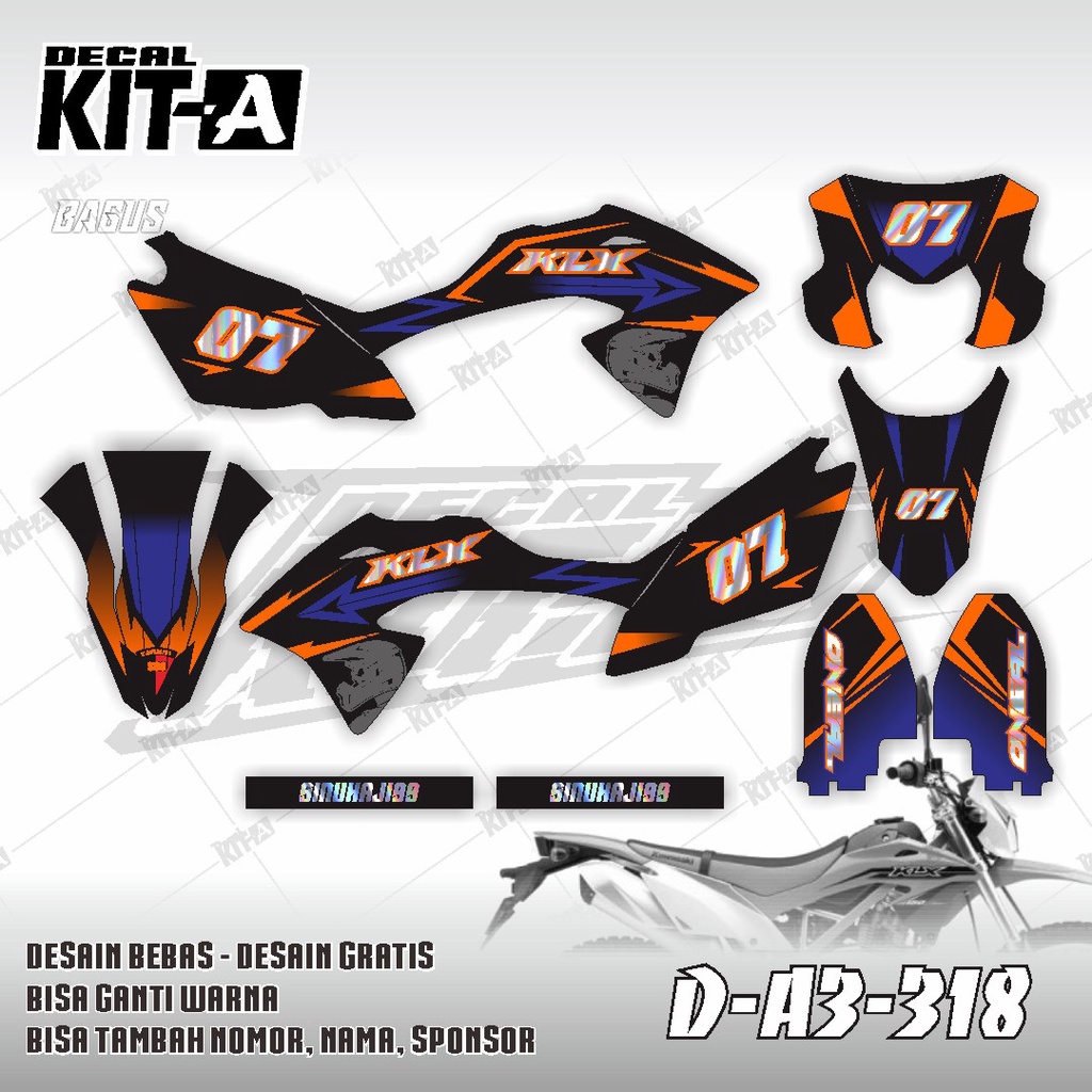 Decal kawasaki KLX 150 BF MOTIF HELM SUPERMOTO HITAM BIRU