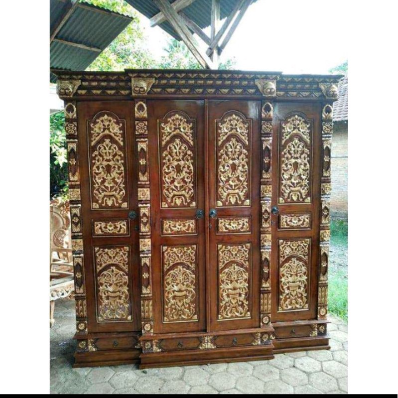 lemari pakaian jati ukiran gebyok mebel furniture Jepara