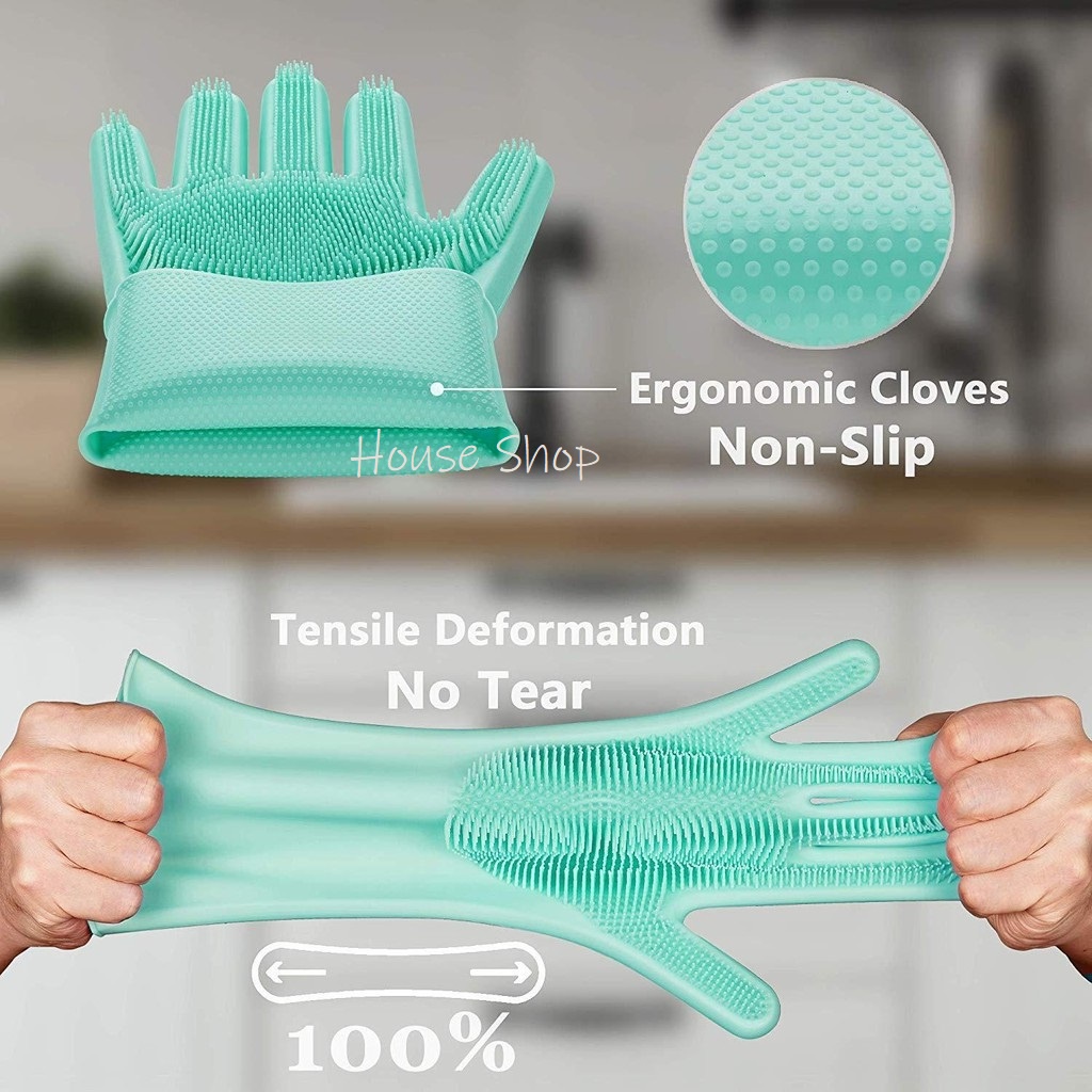 HS-0098 Sarung Tangan Cuci Piring Silikon Serbaguna Tebal Tahan Panas - Silicone Cleaning Gloves