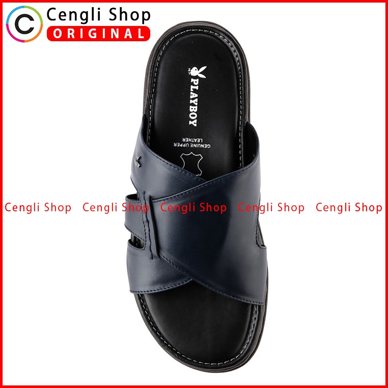 PLAYBOY SANDAL KULIT CASUAL PRIA ORIGINAL TERBARU BIRU NAVY PLD8