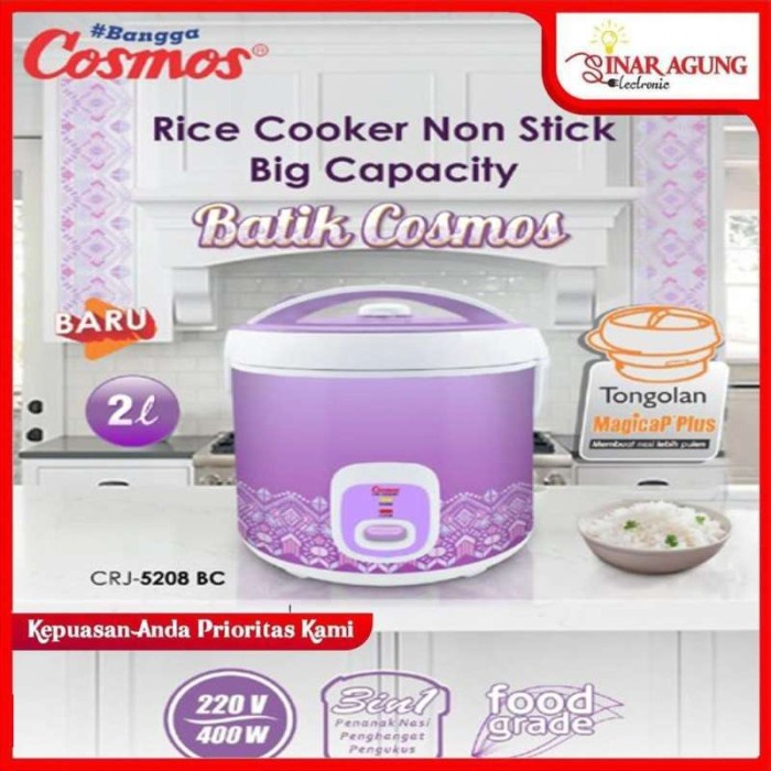 COSMOS Rice Cooker 2 Liter Anti Lengket CRJ 5208 BC / Magic Com - Garansi 1 Tahun