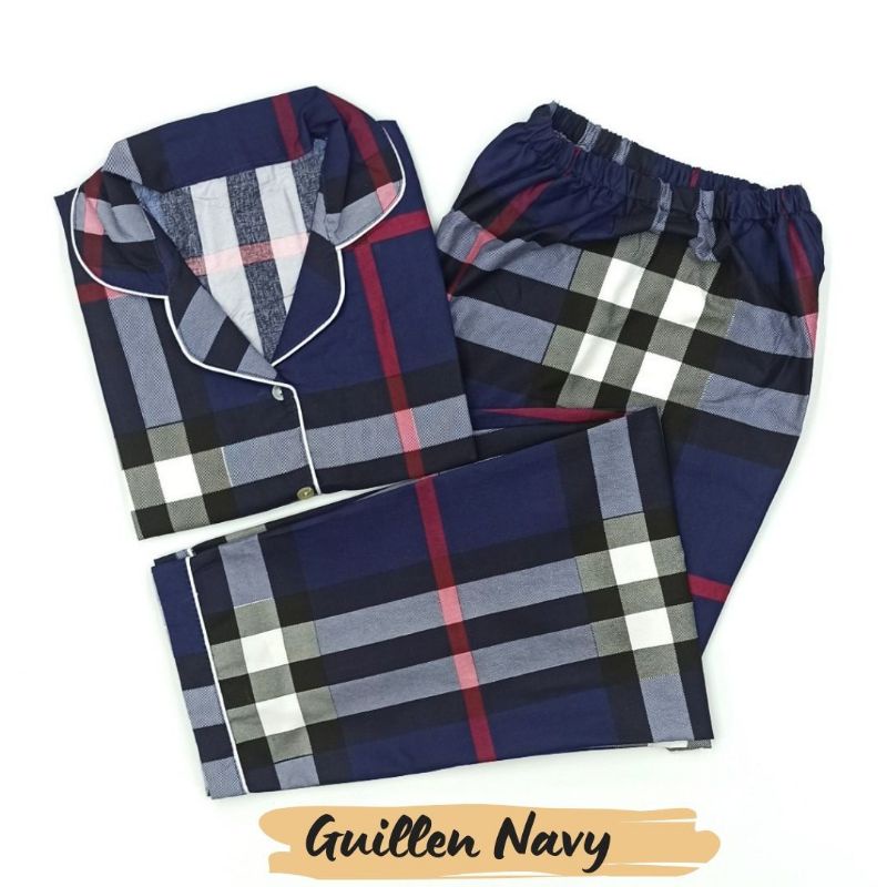 Baju Tidur Wanita | Piyama Wanita Kekinian | Oneset Setelan Wanita Bahan Katun Polymicro Bebas Pilih Motif-Guillen Navy