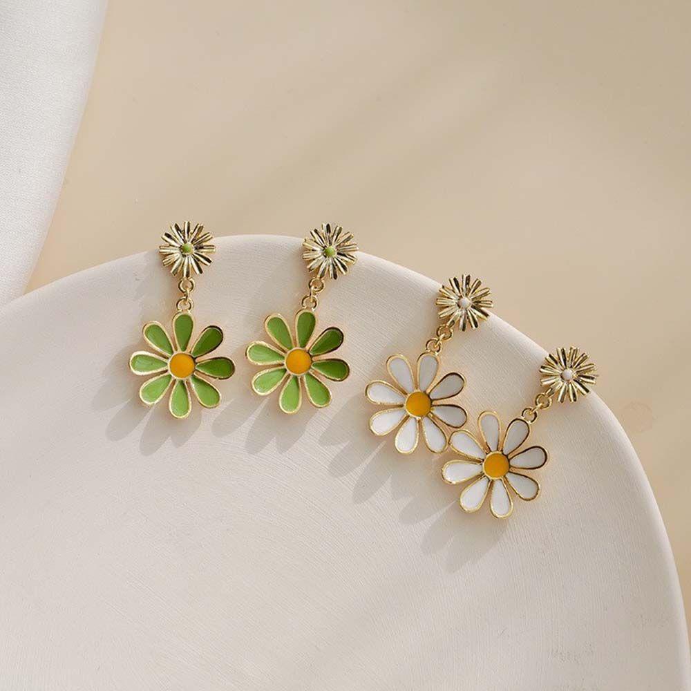 Mxbeauty Menjuntai Anting Temperamen Elegan Sederhana Lebah Asimetris Anting-Anting Daisy Kecil Bunga Matahari Telinga Aksesoris Wanita Stud Earrings