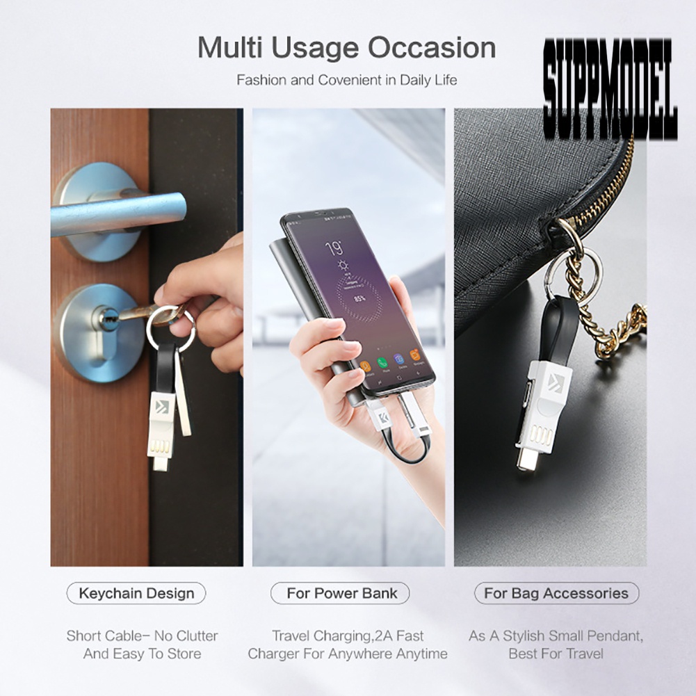 &lt; Suppmodel Floveme Gantungan Kunci 3 in 1 Kabel Data / Charger Micro USB / Tipe C 2A Untuk Android / iOS