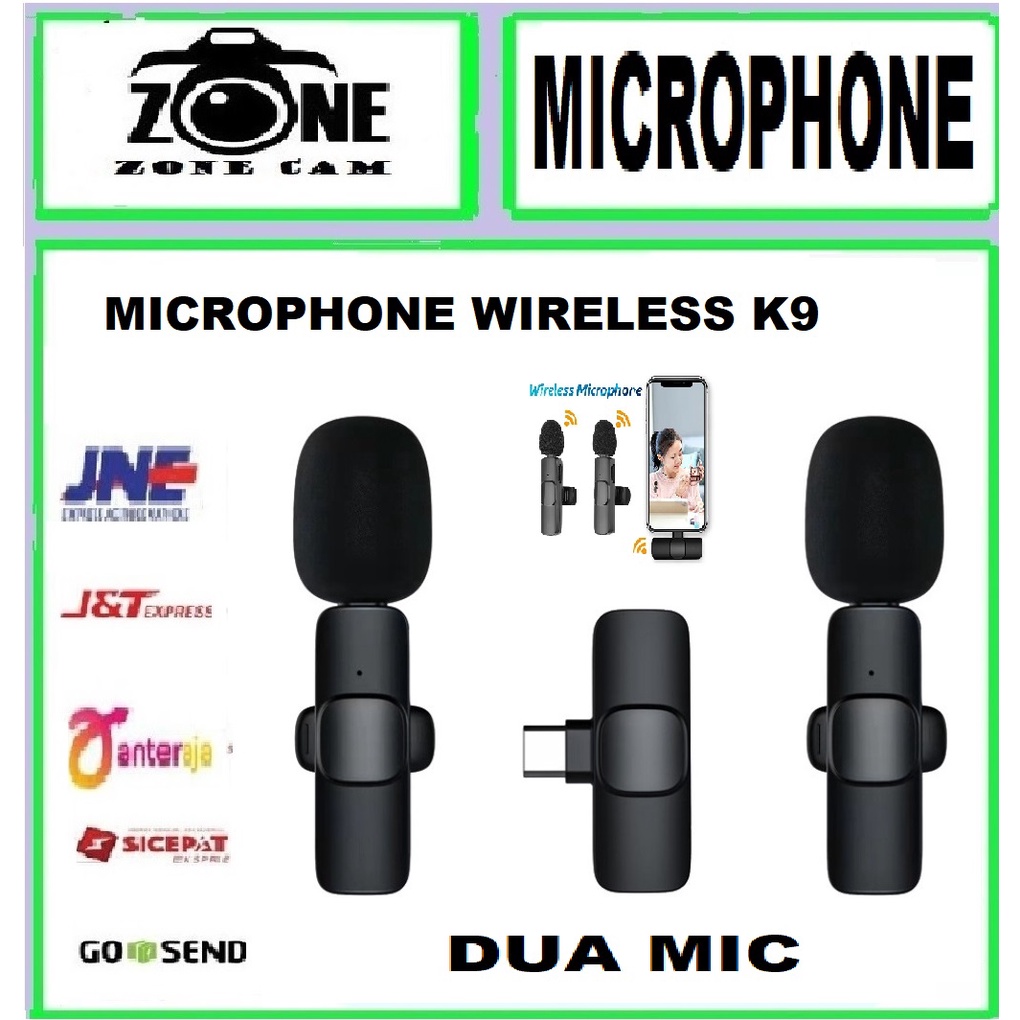 Jual Microphone Wireless Mic Clip On USB Type C & Iphone /K9 DUAL MIC