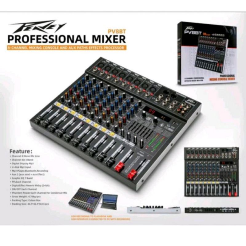 MIXER PEAVEY PV8BT MIXER 8 CHANNEL WITH SOUNDCARD  MIXER PEAVEY PV8 BT