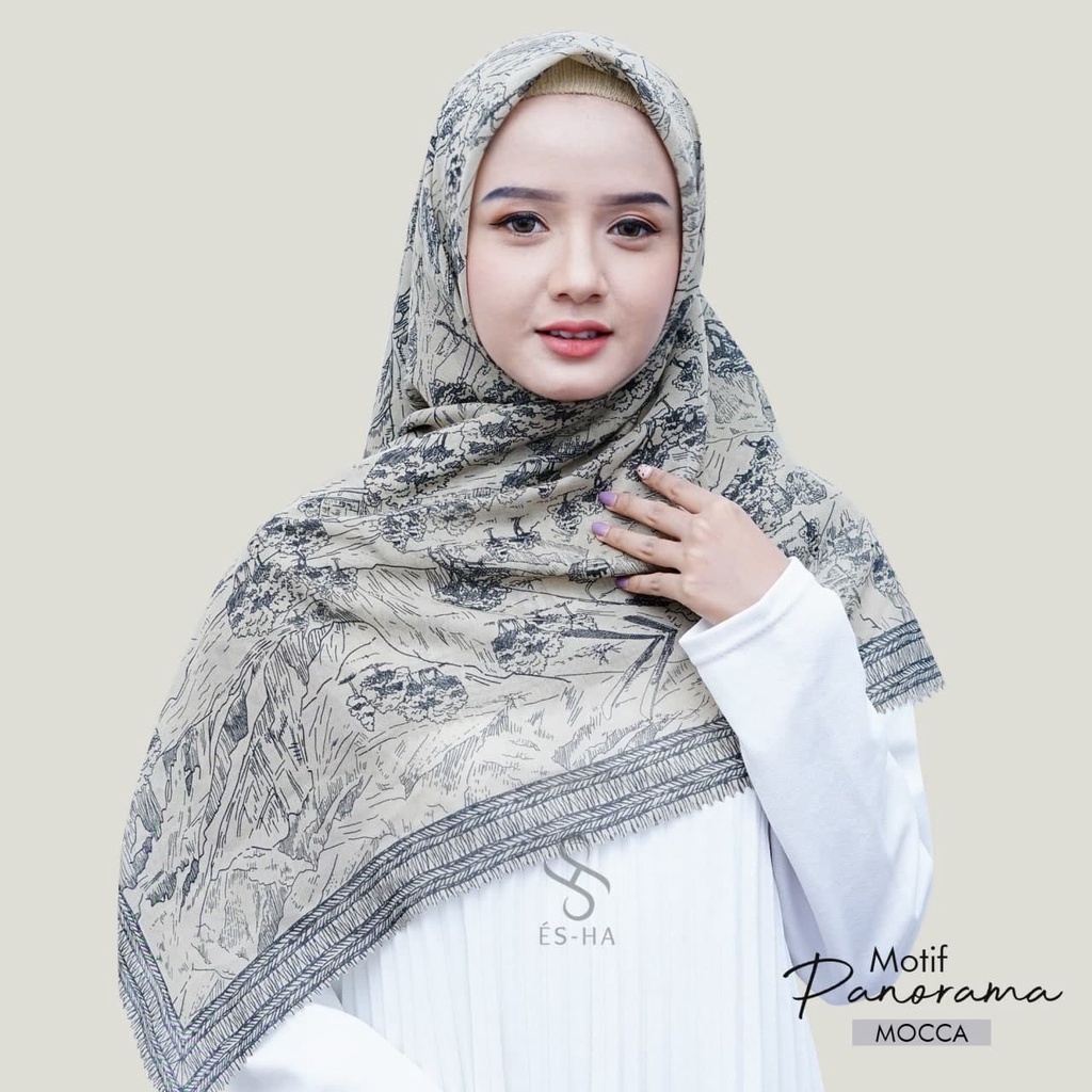 COD PROMO HIJAB DENAY KW VOAL PREMIUM / JILBAB DEENAY KW SEGI EMPAT MOTIF TERLARIS-PANORAMA MOCCA