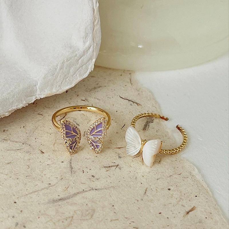 Butterfly Cincin Model Terbuka Desain Kupu-Kupu Aksen Mutiara Untuk Wanita