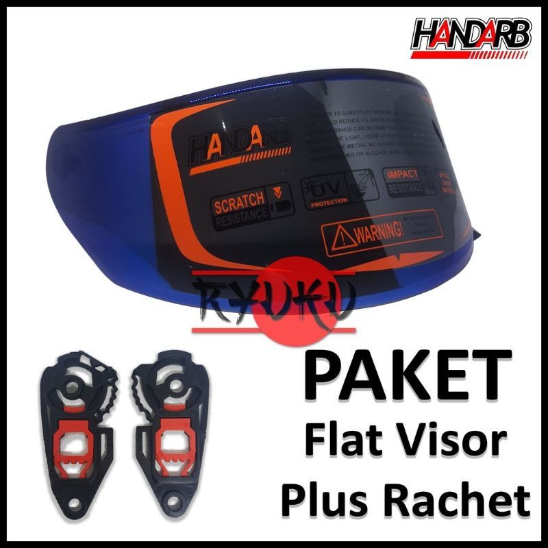 Paket flat visor iridium silver iridium blue NHK RX9 GM racepro 1paket + rachet + kaca helm NHK + GM