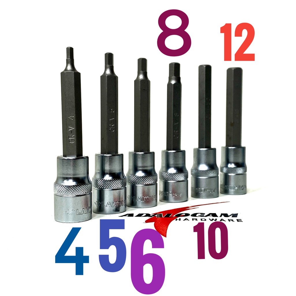 LAKONI Pro Mata Kunci Sok Hex Bit Kunci L 4 - 12 MM Hex Bit Socket 1/2