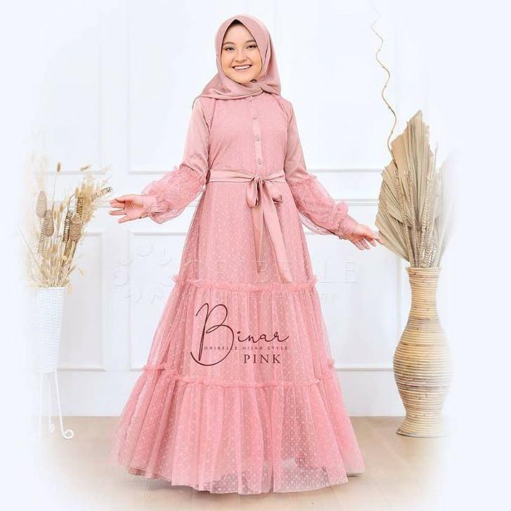 HLI BINAR SYARI KIDS SET KHIMAR GAMIS ANAK USIA 8-10 TAHUN (L) 11-14 TAHUN (XL)✰ (Ready)Best seller 