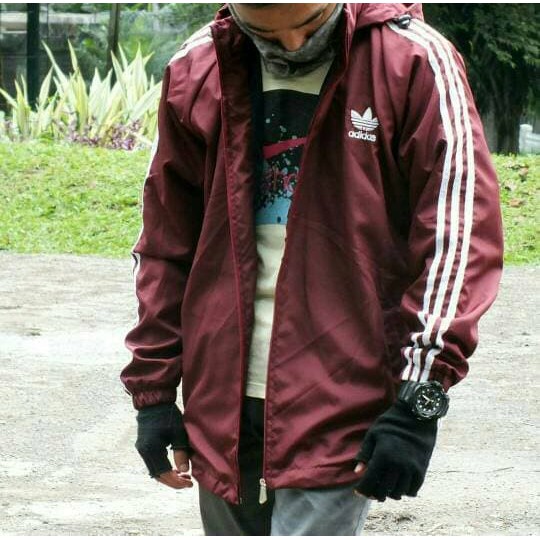KC jaket parasut adidas maroon liss putih / jaket motor jaket sport BMS