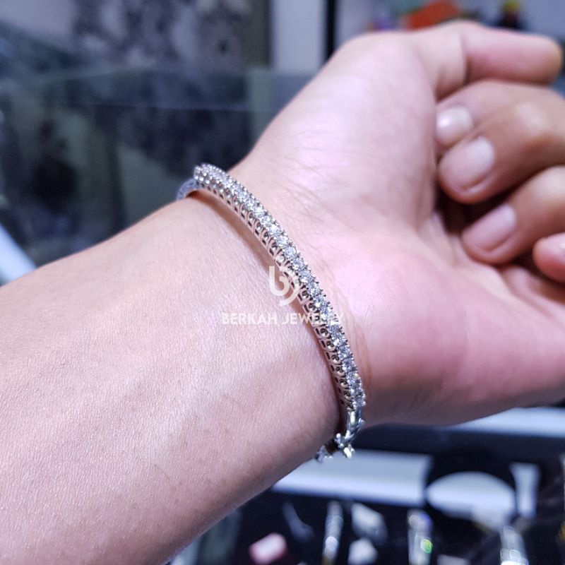 Gelang emas putih 40% berlian asli 1,10 carat natural diamond