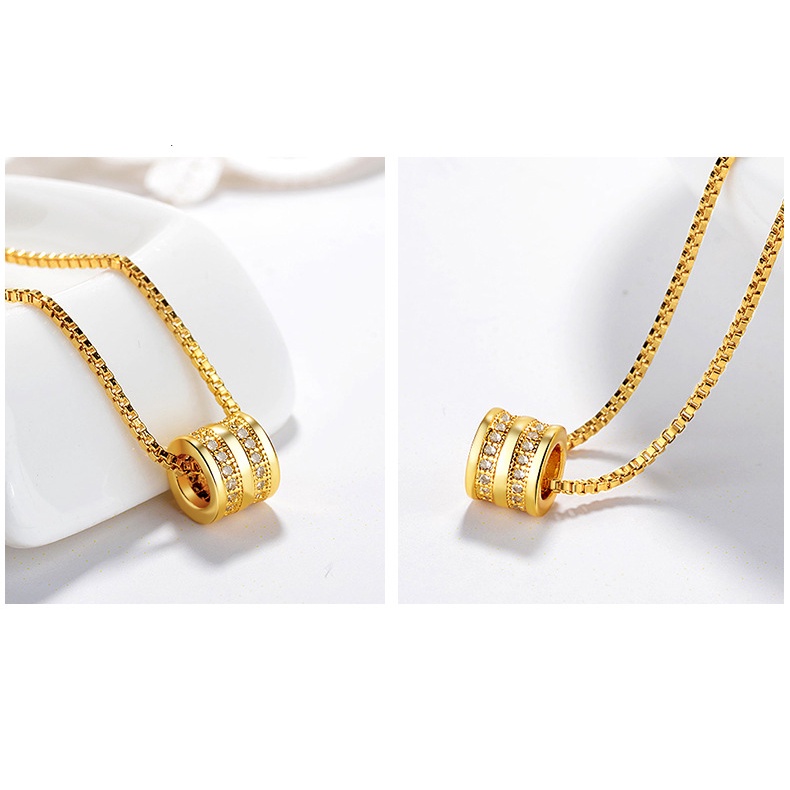 Kalung Lapis Emas Asli Kadar 375 Hias Liontin Manik-Manik Zirkon Gaya Korea Untuk Wanita