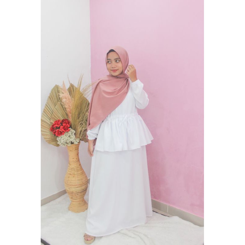 [ COD ] Nara Dress | Size S M L XL | Fashion Muslim Gamis Putih Polos | Laras Dress | Busui Friendly