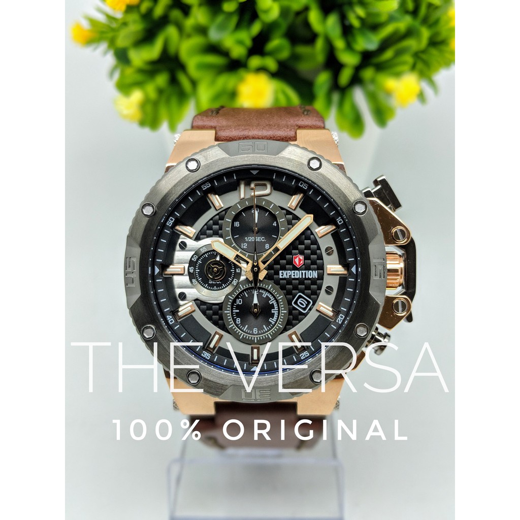 Expedition 6751 Jam Pria Kulit Grey Rosegold Brown