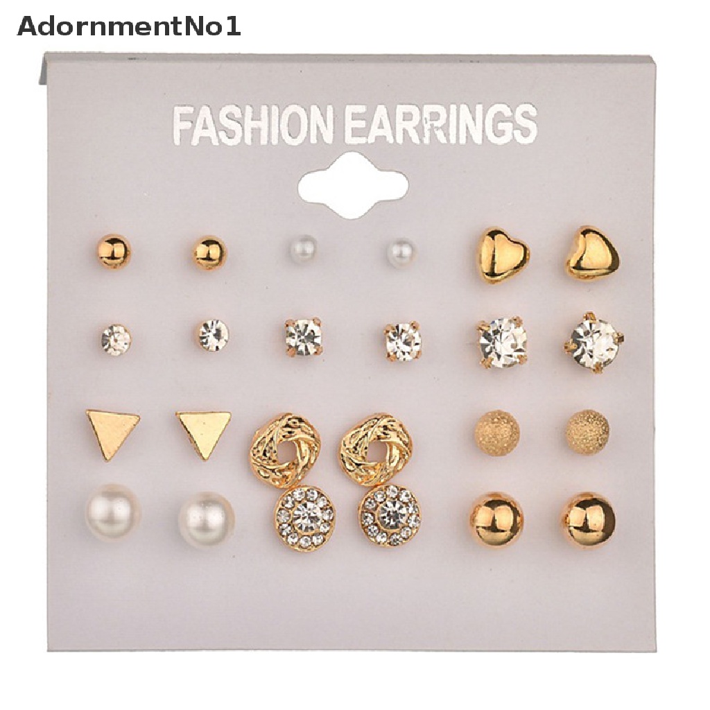 (AdornmentNo1) 12pcs / Set Anting Tusuk Aksen Kristal / Berlian Imitasi Untuk Perhiasan Wanita