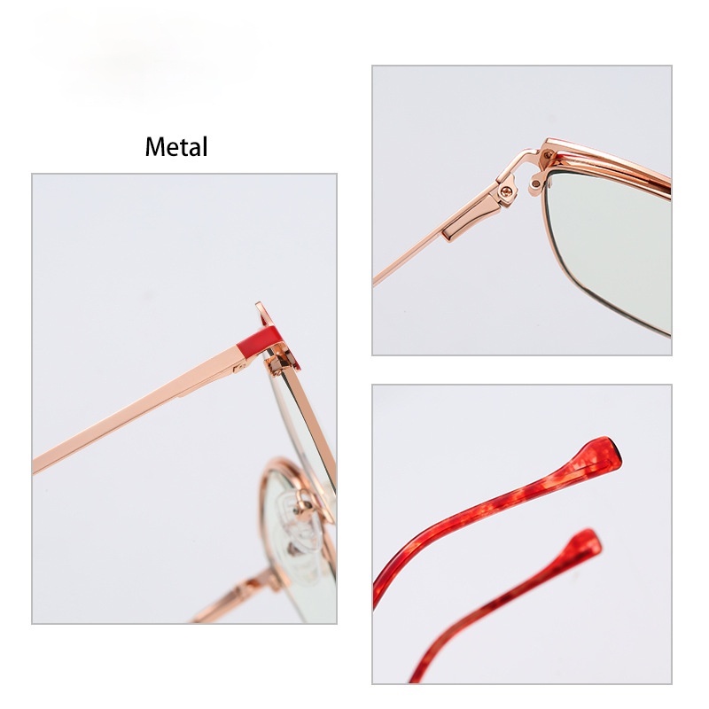 (YUZHU) COD Kacamata Fashion Eropa dan Amerika Cat Eye Anti Cahaya Biru Two Tone Metal Spring Leg Glasses untuk Wanita