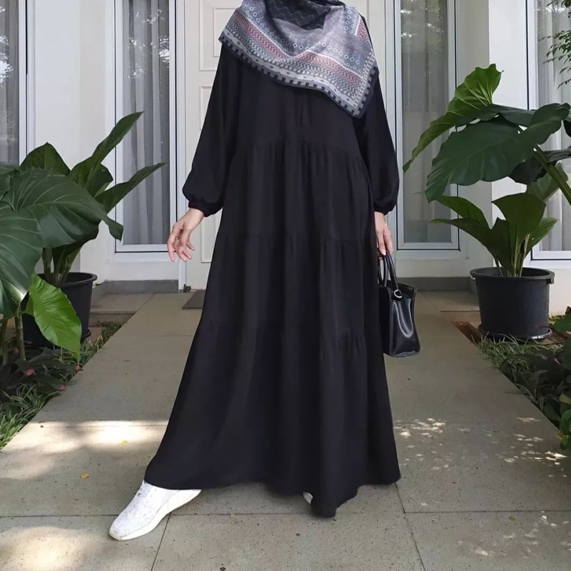 Gamis rempel susun dalam dress polos rempel susun