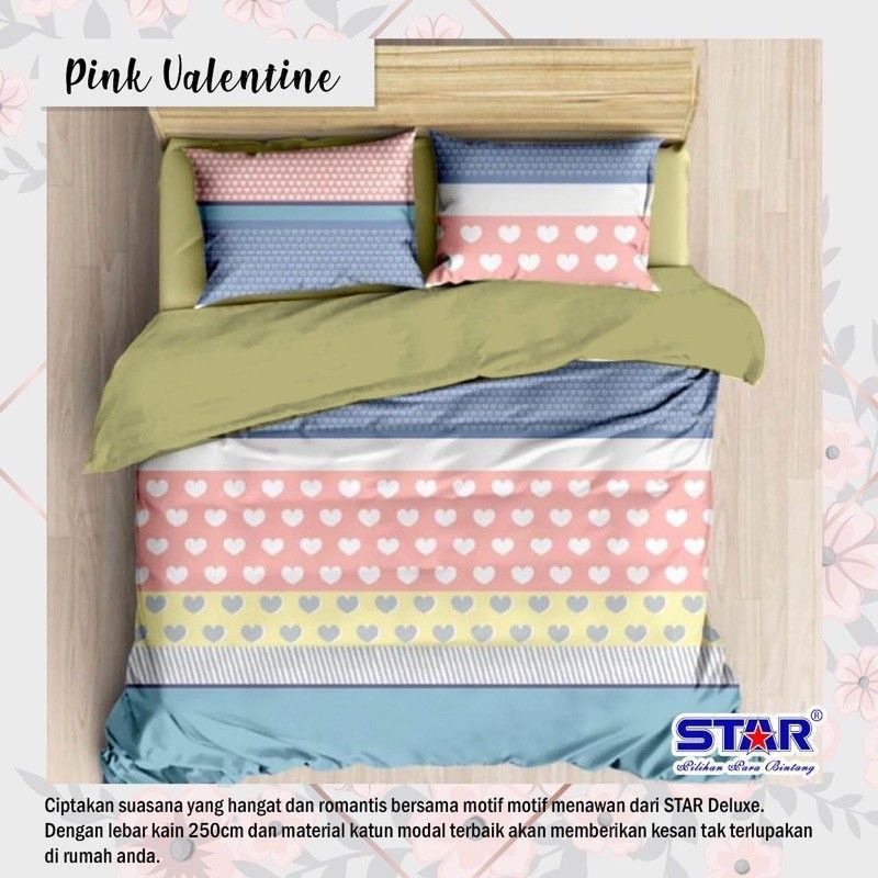 BEDCOVER SET MOTIF PINK VALENTINE|•| BEDCOVER KATUN|•| SPREI ANTI GESER