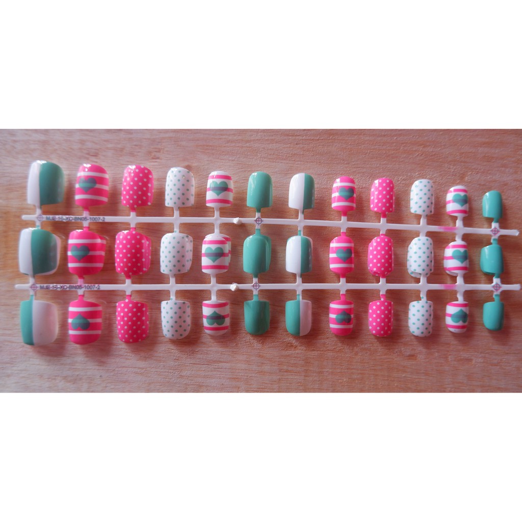 KUKU PALSU KARAKTER PRINTED NAILS KODE ROSE GREEN LOVE