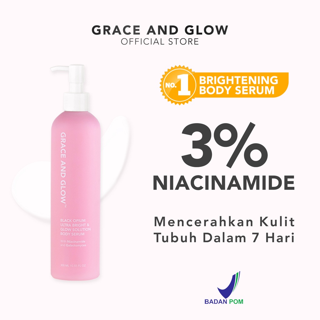 Grace and Glow Black Opium Brightening Hand and Body Lotion | Body Serum | 300 ml - Serum Lotion Badan untuk Mencerahkan dan Melembabkan Kulit with Niacinamide + Galactomyces【BPOM】