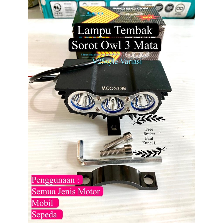 Lampu SOROT 3 Mata Owl Cree Sorot Mini 3 LED ULTRAFIRE Motor Sepeda Mobil UltraRare 12V 80V 30 Watt Nmax Pcx Beat Vario Scoopy Revo Supra Sonic Mio Xeon Jupiter Maxi Lexi Aerox Xride Fino Soul Freego  R25 KLX Crf Trail Genio Cros Vixion Byson Forza Scorpi