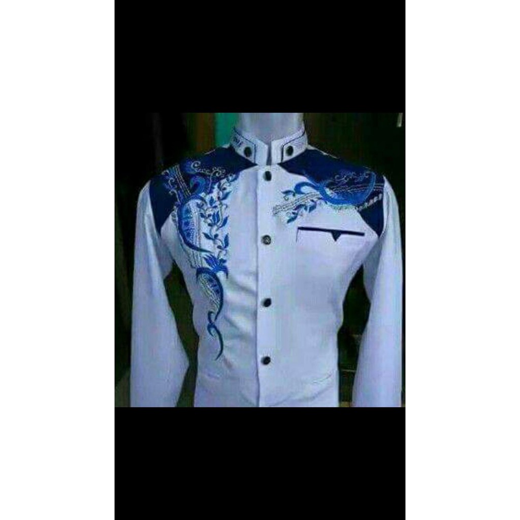 Termurah Jasko Putih Kombinasi Biru - Baju Koko Pria