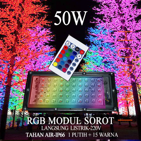 50W RGB LAMPU SOROT LAMPU HIAS / TEMBAK LED SLIM 50 WATT / LED FLOODLIGHT 50 WATT AC 220V KAP SOROT