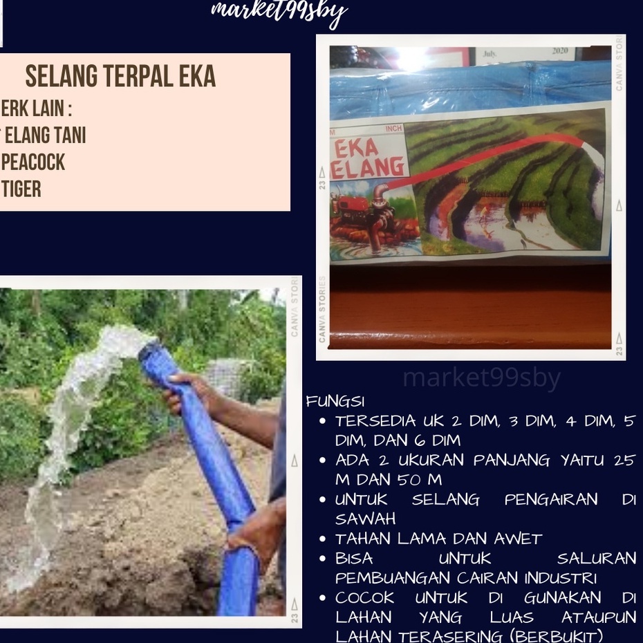 Selang terpal 3Dim 4 Dim 5Dim 6 dim panjang 50meter/ selang irigasi/ selang air sawah / selang diese