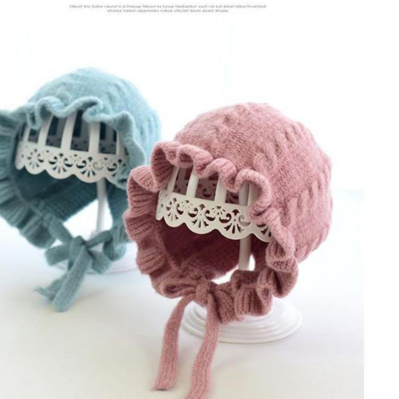 Topi kupluk bayi bonnet ruffle hat baby girl rajut