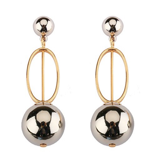 LRC Anting Tusuk Fashion Golden Round Bead Color Nails Earrings D64741