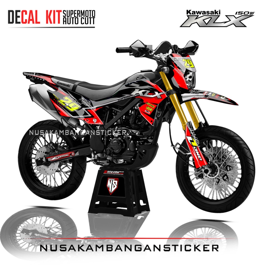 Decal Stiker Supermoto Motor Kawasaki KLX 150 BF Full Body Merah Hitam 29 Racing Team Sticker Kit Au