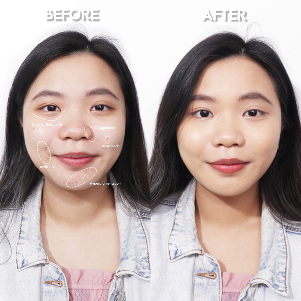 Jacquelle Blur Effect Foundation with Beauty Sponge - Skincare in Foundation dengan Niacinamide, Allantoine &amp; Caffeine (Satin Coverage, Lightweight, Silky and Smooth!)